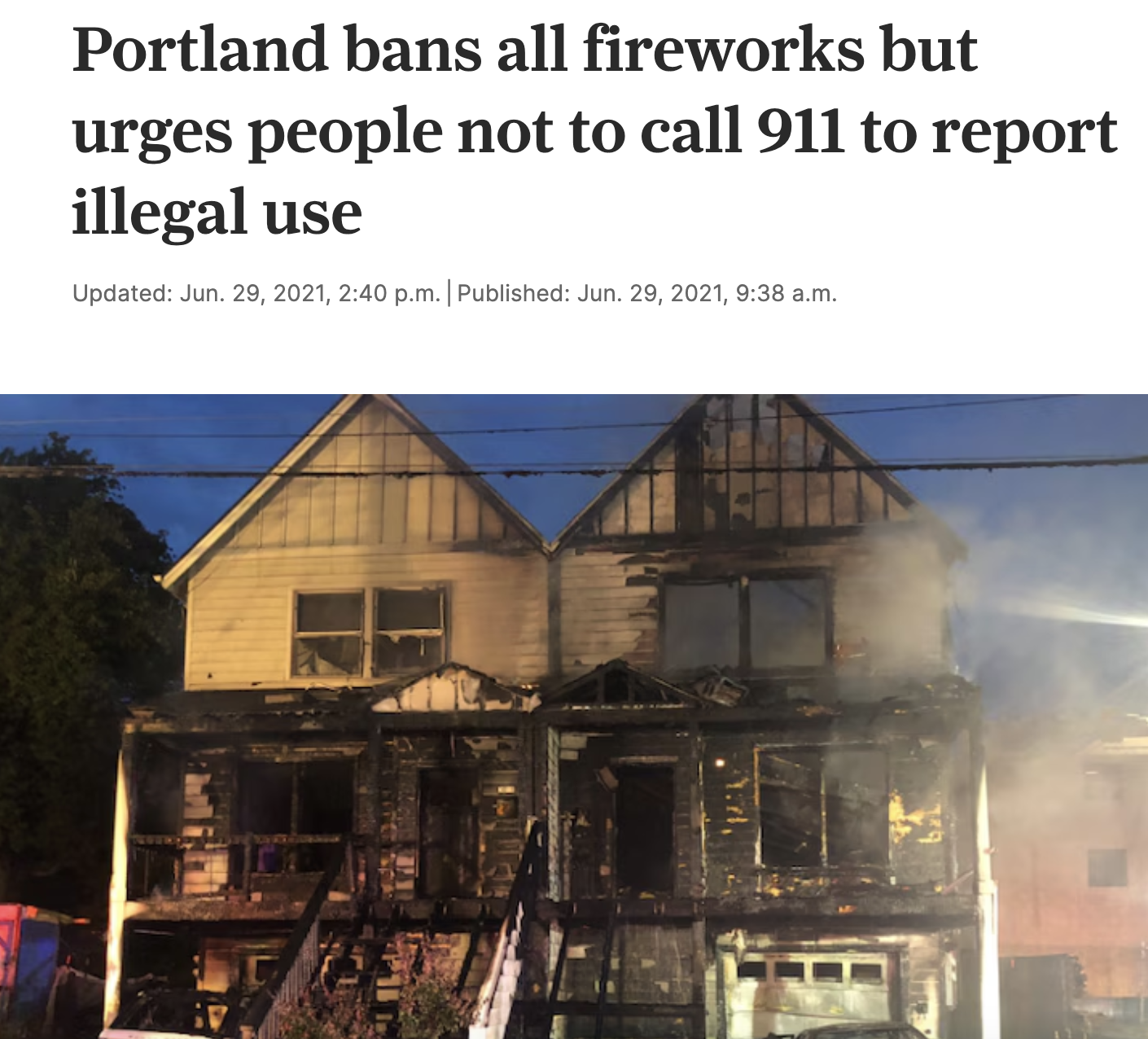 factory - Portland bans all fireworks but urges people not to call 911 to report illegal use Updated Jun. 29, 2021, p.m. | Published Jun. 29, 2021, a.m.